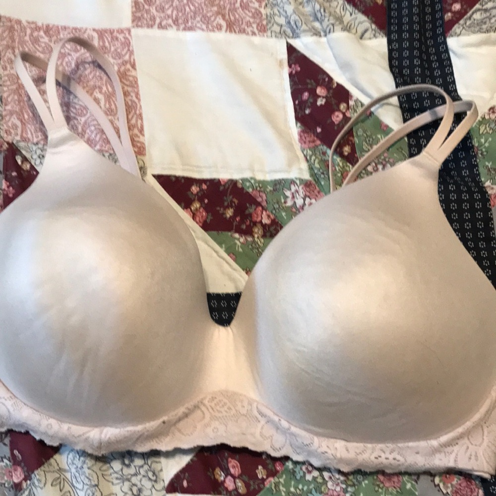 Aerie Real Sunnie Nude Lace-Trim Wireless Bra Size 38DD